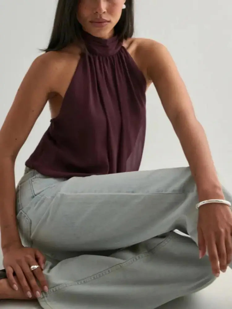 Elegant Halter-Neck Backless Top