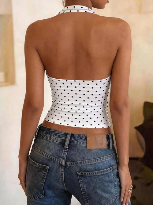 Polka Dot Halter Square-Neck Crop Top