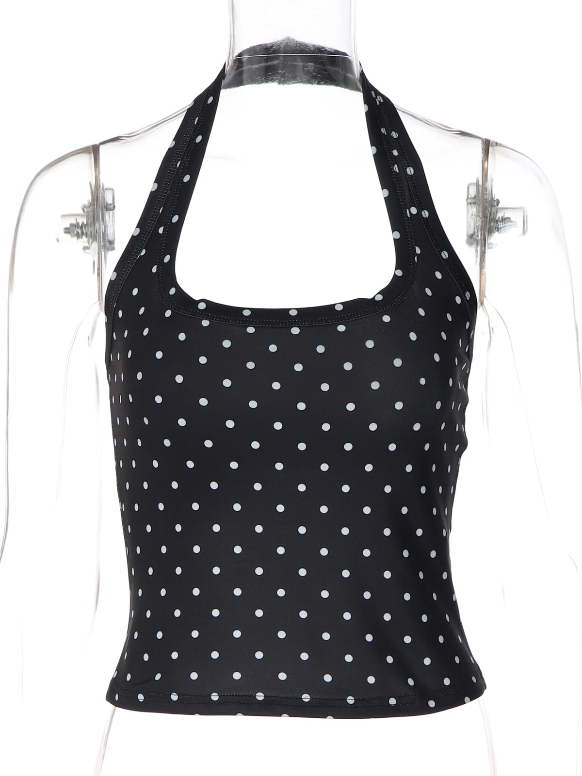 Polka Dot Halter Square-Neck Crop Top